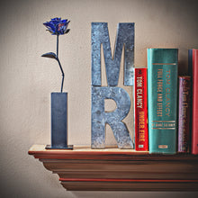 Blue and Black Immortal Rose, Recycled Metal Rose, Steel Rose Sculpture, Welded Rose Art, Steampunk Rose, Unique Gift for Valentine's Day.