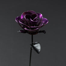 Purple and Black Immortal Rose, Recycled Metal Rose, Steel Rose Sculpture, Welded Rose Art, Steampunk Rose, Unique Gift for Valentine's Day.