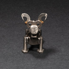 Scrap Metal Short Eared Dog Figurine, Steel Canine, Nuts and Bolts Puppy Sculpture