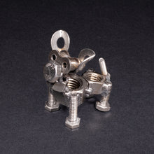 Scrap Metal Short Eared Dog Figurine, Steel Canine, Nuts and Bolts Puppy Sculpture