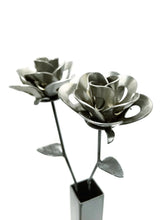 Two Metal Roses and Vase, Metal Roses with Vase, Steampunk Roses Centerpiece, Welded Roses.