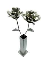 Two Metal Roses and Vase, Metal Roses with Vase, Steampunk Roses Centerpiece, Welded Roses.