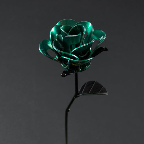 Green and Black Immortal Rose, Recycled Metal Rose, Steel Rose Sculpture, Welded Rose Art, Steampunk Rose, Unique Gift for Valentine's Day.