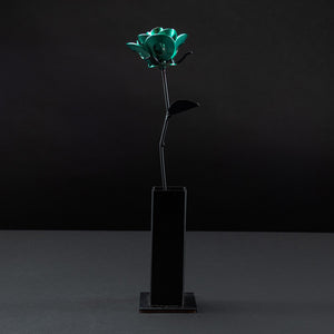Green and Black Immortal Rose, Recycled Metal Rose, Steel Rose Sculpture, Welded Rose Art, Steampunk Rose, Unique Gift for Valentine's Day.