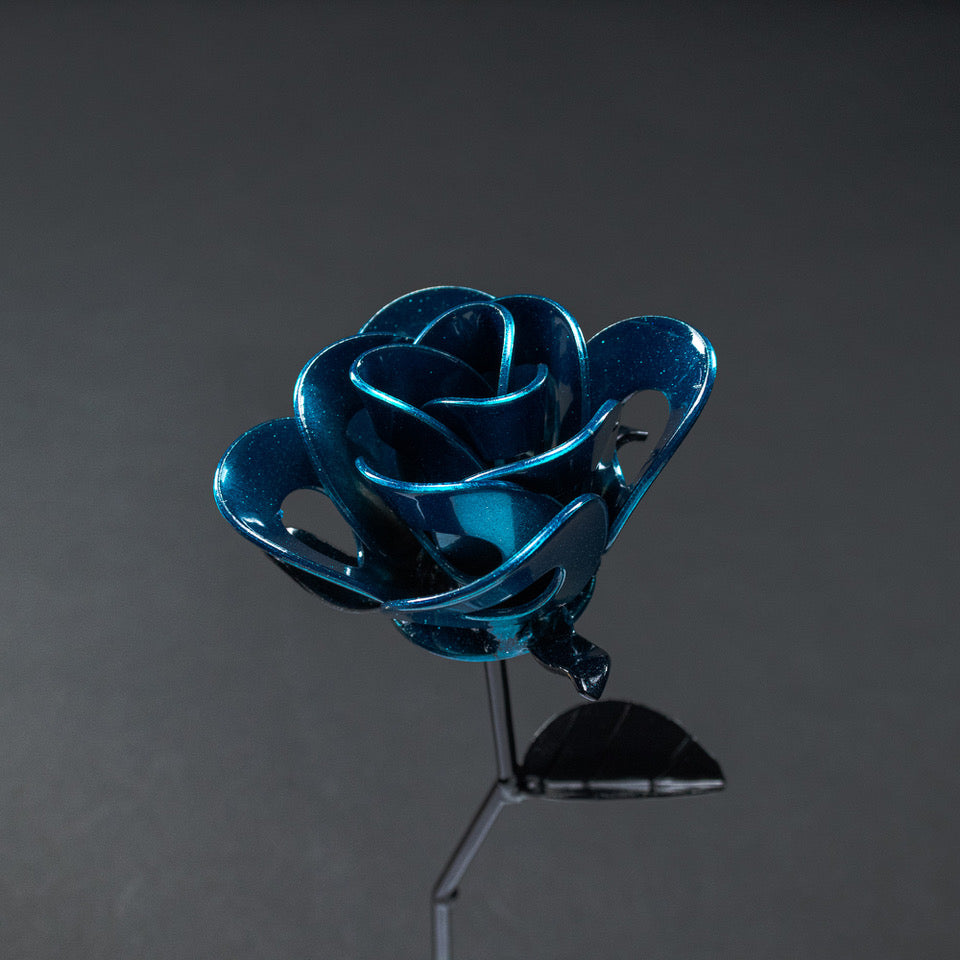 Light Blue and Black Immortal Rose, Recycled Metal Rose, Steel Rose Sculpture, Welded Rose Art, Steampunk Rose, Unique Gift.