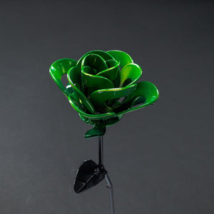 Bright Green and Black Immortal Rose, Recycled Metal Rose, Steel Rose Sculpture, Welded Rose Art, Steampunk Rose, Unique Gift.