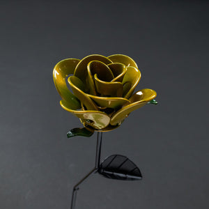 Pear and Black Immortal Rose, Recycled Metal Rose, Steel Rose Sculpture, Welded Rose Art, Steampunk Rose, Unique Gift for Valentine's Day.
