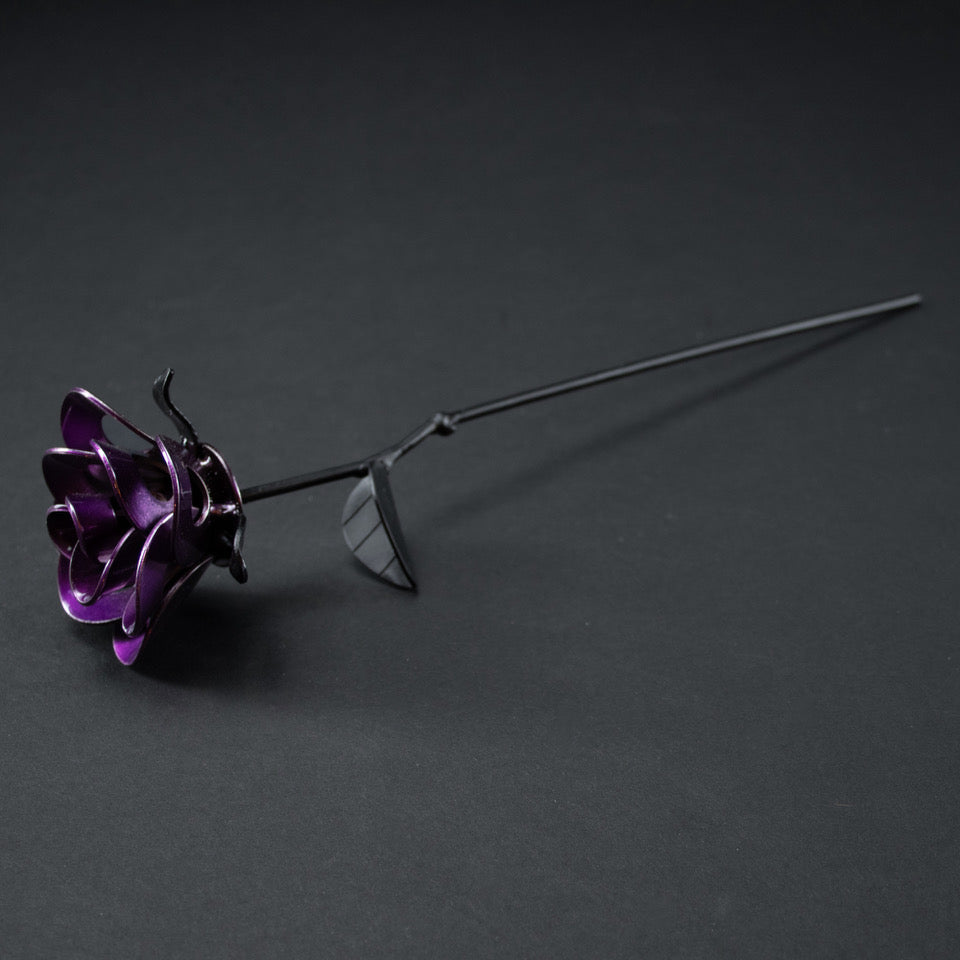 Real Metalic Purple Roses Purple and Black Immortal Rose, Recycled Metal Rose, Steel Rose Sculpt ...