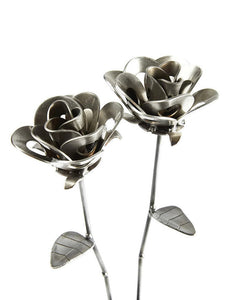Two Metal Roses, Metal Rose Pair, Metal Rose Sculptures, Steampunk Roses, Two Welded Roses.