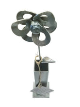 Metal Flower and Vase, Recycled Steel Metal Flower with Vase, Steampunk Flower.