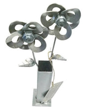 Two Metal Flowers and Vase, Steel Flowers and Vase, Welded Art Sculpture, Steampunk Flowers.