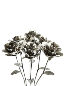 Half Dozen Metal Roses and Vase, Six Recycled Metal Roses and Vase, Immortal Roses.
