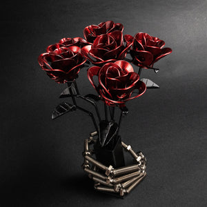 Creepy Skeleton Hand Vase with Metal Roses, Perfect for Dark Décor Sculpture
