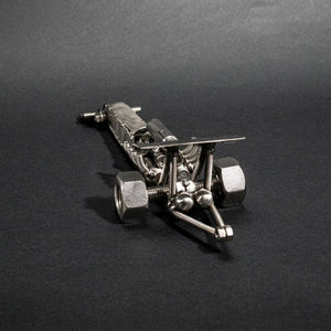 Repurposed  Metal Dragster, Steel Rail Top Fuel Figurine, Nuts and Bolts Drag Car Sculpture
