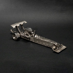 Repurposed  Metal Dragster, Steel Rail Top Fuel Figurine, Nuts and Bolts Drag Car Sculpture