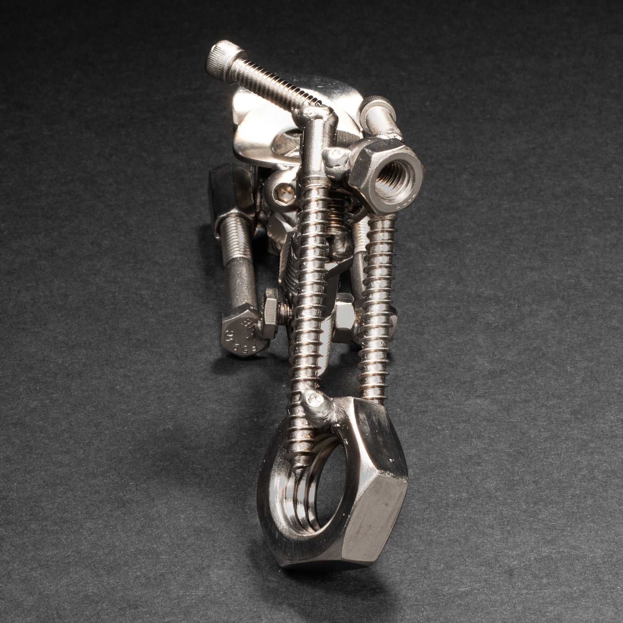 Metal Motorcycle Figurine, Scrap Steel Chopper, Nuts and Bolts
