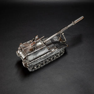Scrap Metal Paladin Tank Figurine, Steel Military Tank, Nuts and Bolts Infantry Sculpture